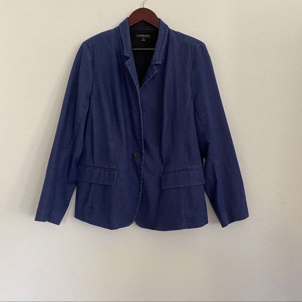 LANE BRYANT Single Button Denim Blazer Blue Sz 18